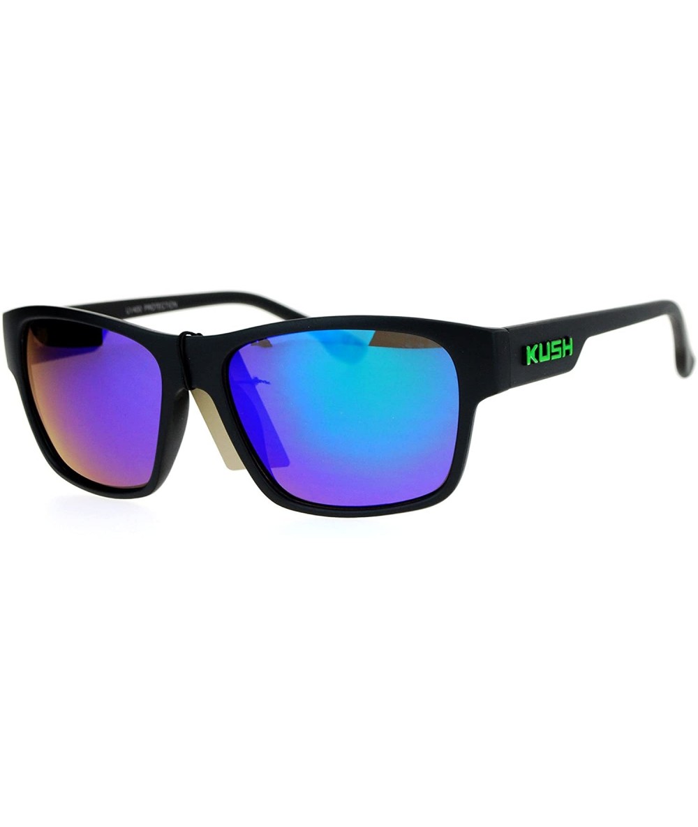 Rectangular Kush Mens Color Mirrored Horn Rim Rectangular Sport Sunglasses - Teal Green - C0193YKWN0G $19.04