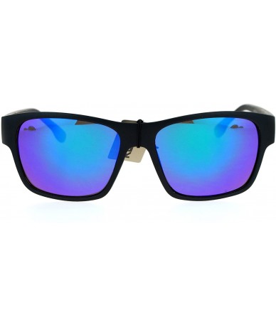 Rectangular Kush Mens Color Mirrored Horn Rim Rectangular Sport Sunglasses - Teal Green - C0193YKWN0G $19.04