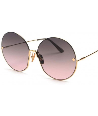 Round Luxury Vintage Round Sunglasses Women Fashion Half Frame Tinted Lens Oversized Sun Glasses Big Shades - CL197Y6ALGM $40.45