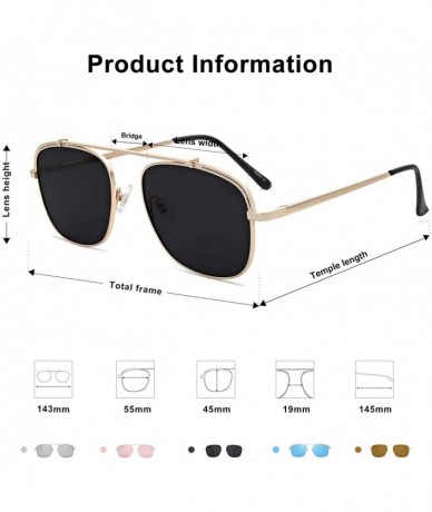 Aviator Polarized Square Aviator Sunglasses with Spring Hinges Mirrored Lens SJ1118 - C3 Gold Frame/Grey Lens - CI18Q4AAASN $...