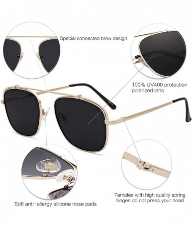 Aviator Polarized Square Aviator Sunglasses with Spring Hinges Mirrored Lens SJ1118 - C3 Gold Frame/Grey Lens - CI18Q4AAASN $...