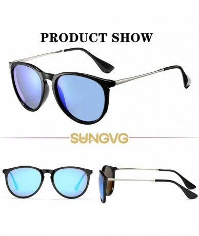 Sport Polarized Sunglasses for Women Classic Round Retro Sun Glasses - Black Frame/Blue Mirrored Lens - C819466XGZT $27.73