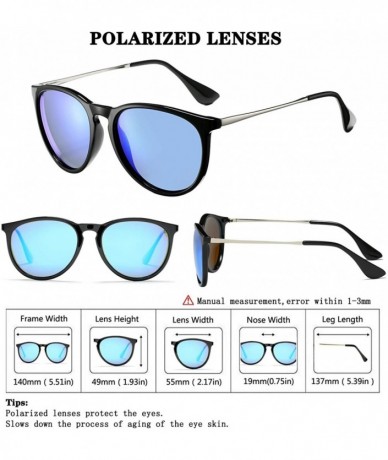 Sport Polarized Sunglasses for Women Classic Round Retro Sun Glasses - Black Frame/Blue Mirrored Lens - C819466XGZT $27.73