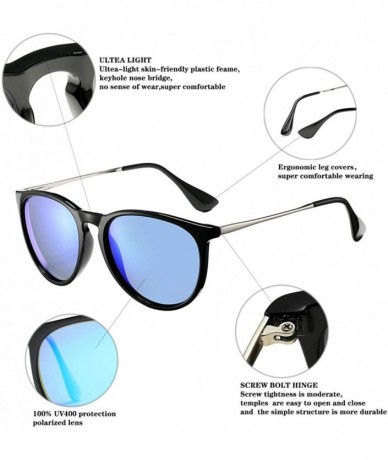 Sport Polarized Sunglasses for Women Classic Round Retro Sun Glasses - Black Frame/Blue Mirrored Lens - C819466XGZT $27.73