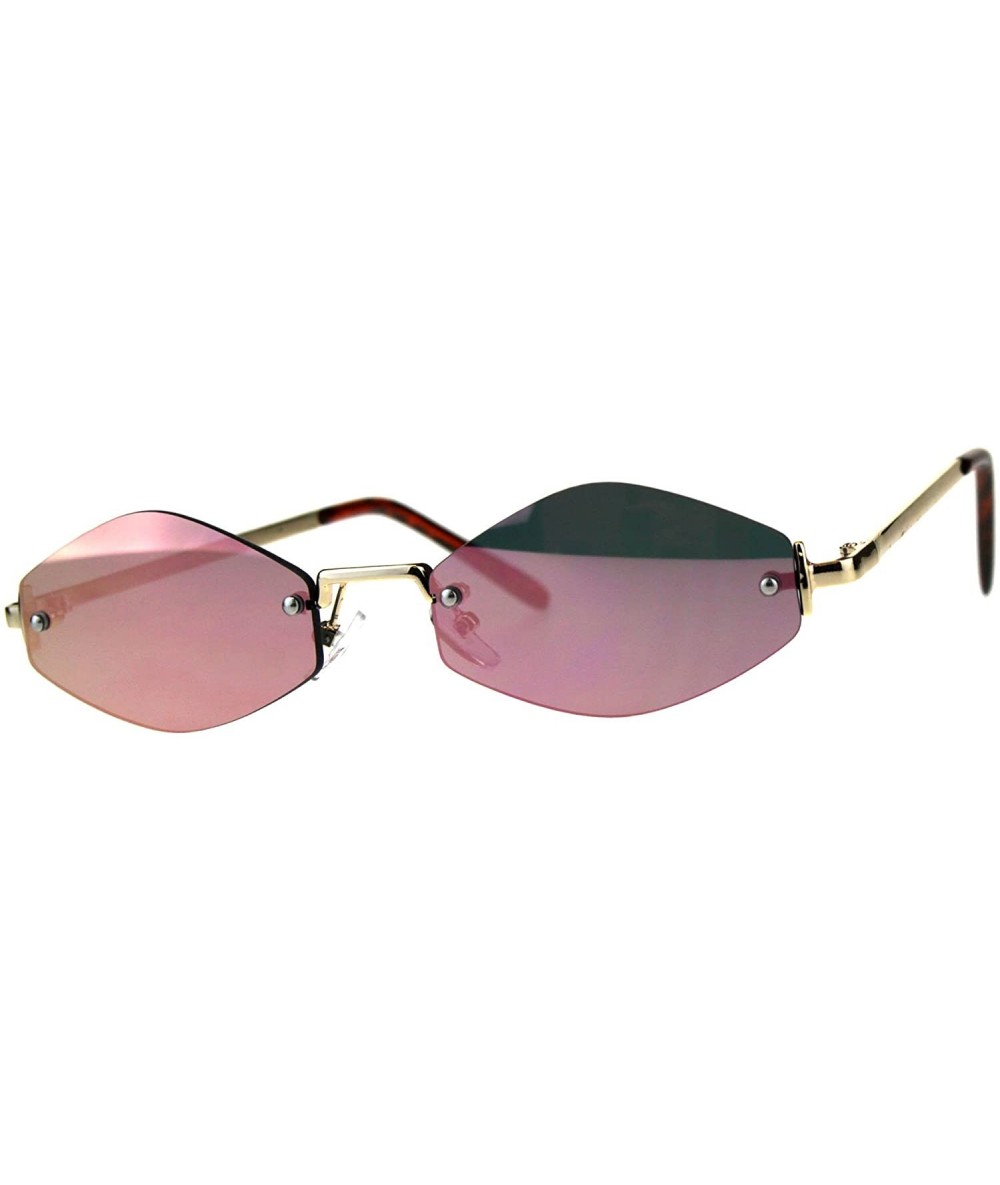 Oval Skinny Oval Diamond Shape Sunglasses Womens Rimless Metal Frame Mirror Lens - Gold (Pink Mirror) - CS18E8IKOHO $21.49