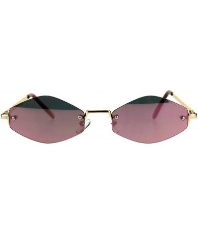 Oval Skinny Oval Diamond Shape Sunglasses Womens Rimless Metal Frame Mirror Lens - Gold (Pink Mirror) - CS18E8IKOHO $21.49