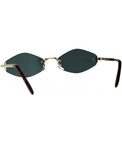 Oval Skinny Oval Diamond Shape Sunglasses Womens Rimless Metal Frame Mirror Lens - Gold (Pink Mirror) - CS18E8IKOHO $21.49