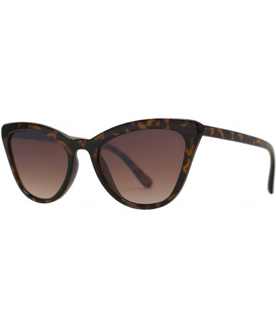 Cat Eye Retro Cat Eye Sunglasses with Flat Lens for Women 100% UV Protection - Tortoise + Brown - C21969CZ76U $24.90