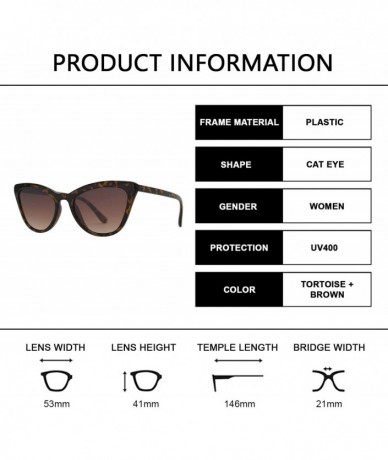 Cat Eye Retro Cat Eye Sunglasses with Flat Lens for Women 100% UV Protection - Tortoise + Brown - C21969CZ76U $24.90