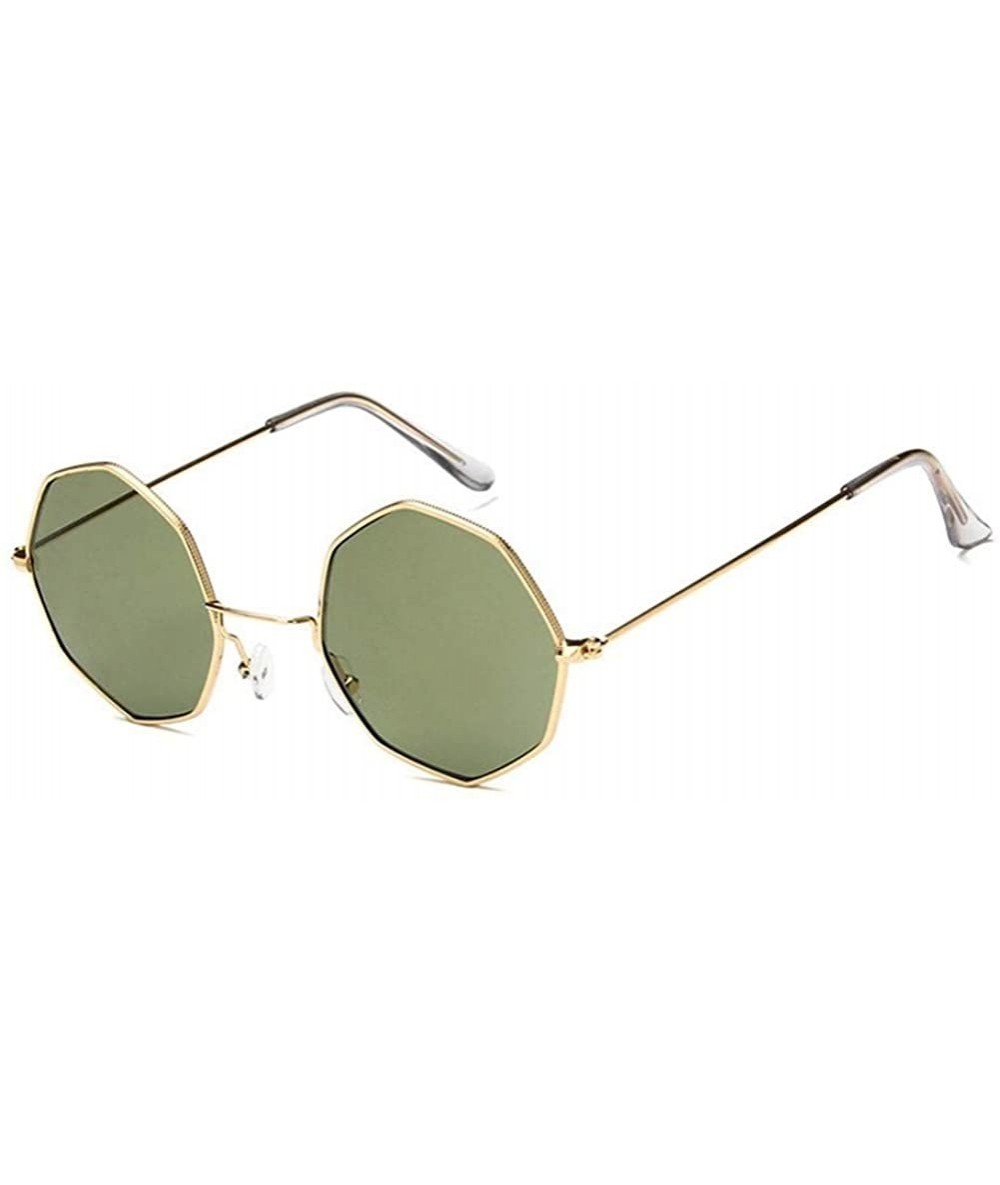 Round Small Metal Octagon Frame Sunglasses for Women and Men UV400 - Gold Green - CO198CZXLTS $19.37