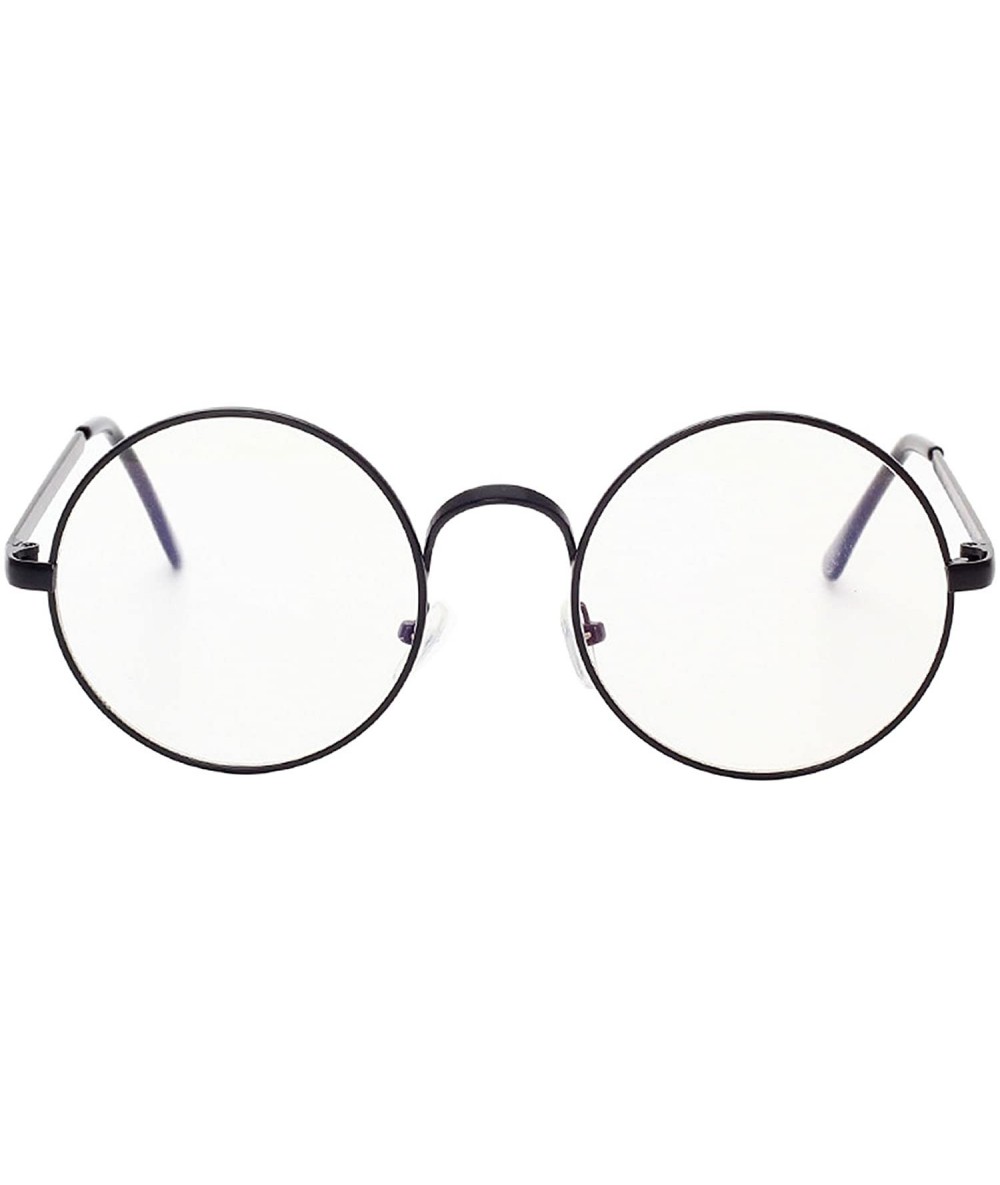 Round Retro Round Metal Frame Clear Lens Glasses Classic Unisex Eyewear - Black - CW18EXXLUCD $15.98