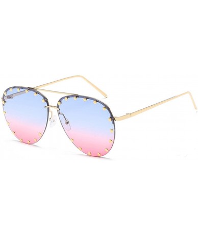 Semi-rimless Male and female half frame fashion sunglasses retro rivet sunglasses - Blue Pink - CM18EX00UZL $19.53