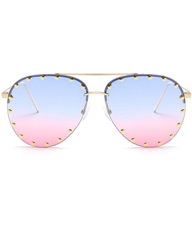 Semi-rimless Male and female half frame fashion sunglasses retro rivet sunglasses - Blue Pink - CM18EX00UZL $19.53