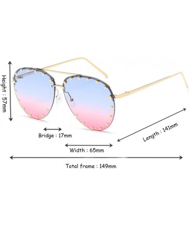 Semi-rimless Male and female half frame fashion sunglasses retro rivet sunglasses - Blue Pink - CM18EX00UZL $19.53