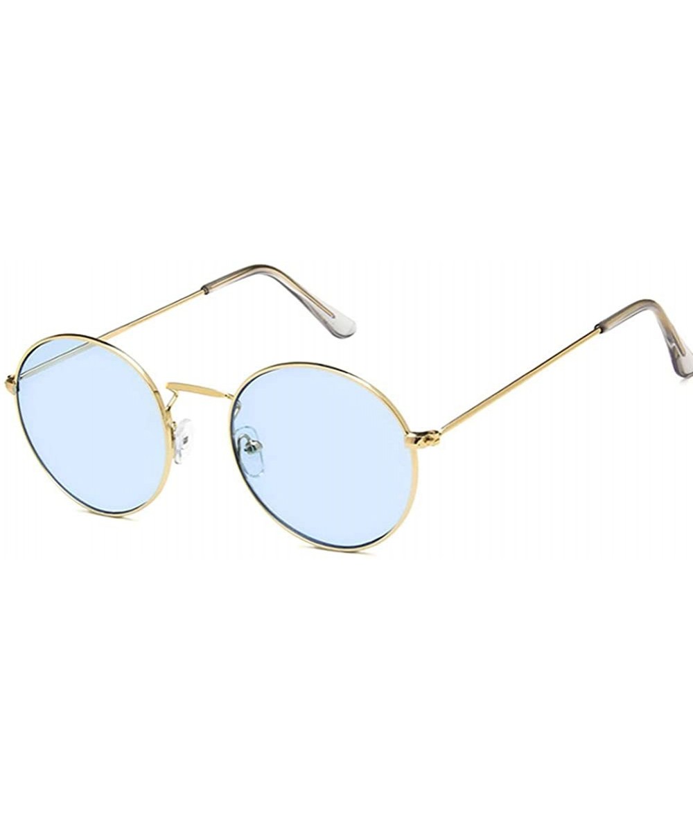 Round Unisex Sunglasses Retro Gold Red Drive Holiday Round Non-Polarized UV400 - Gold Blue - C418REZAZO4 $18.57