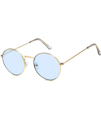 Round Unisex Sunglasses Retro Gold Red Drive Holiday Round Non-Polarized UV400 - Gold Blue - C418REZAZO4 $18.57