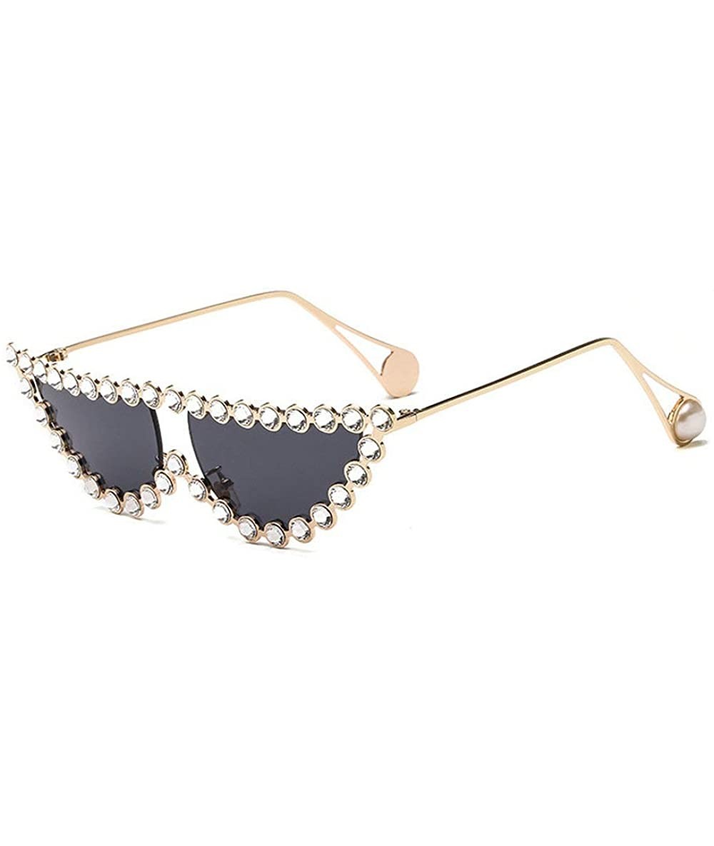 Cat Eye New fashion metal diamond luxury cat unisex sunglasses - Grey - CJ18TTZ06WU $27.34