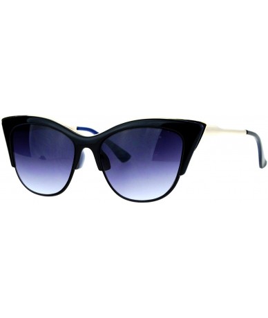 Rectangular Metal Top Accent Cateye Sunglasses Womens Designer Fashion Shades - Black Blue - CB187IGCUSY $19.92