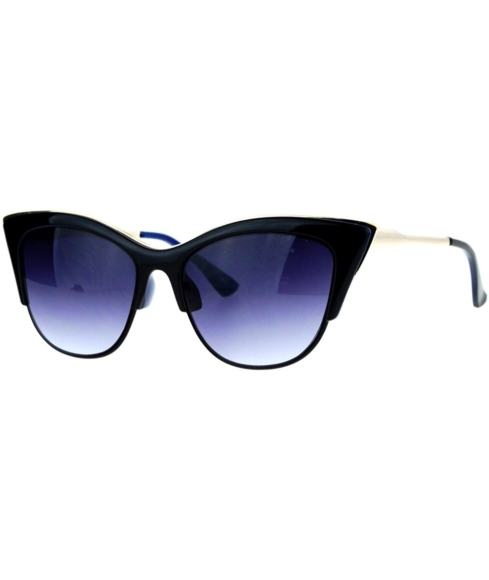 Rectangular Metal Top Accent Cateye Sunglasses Womens Designer Fashion Shades - Black Blue - CB187IGCUSY $19.92