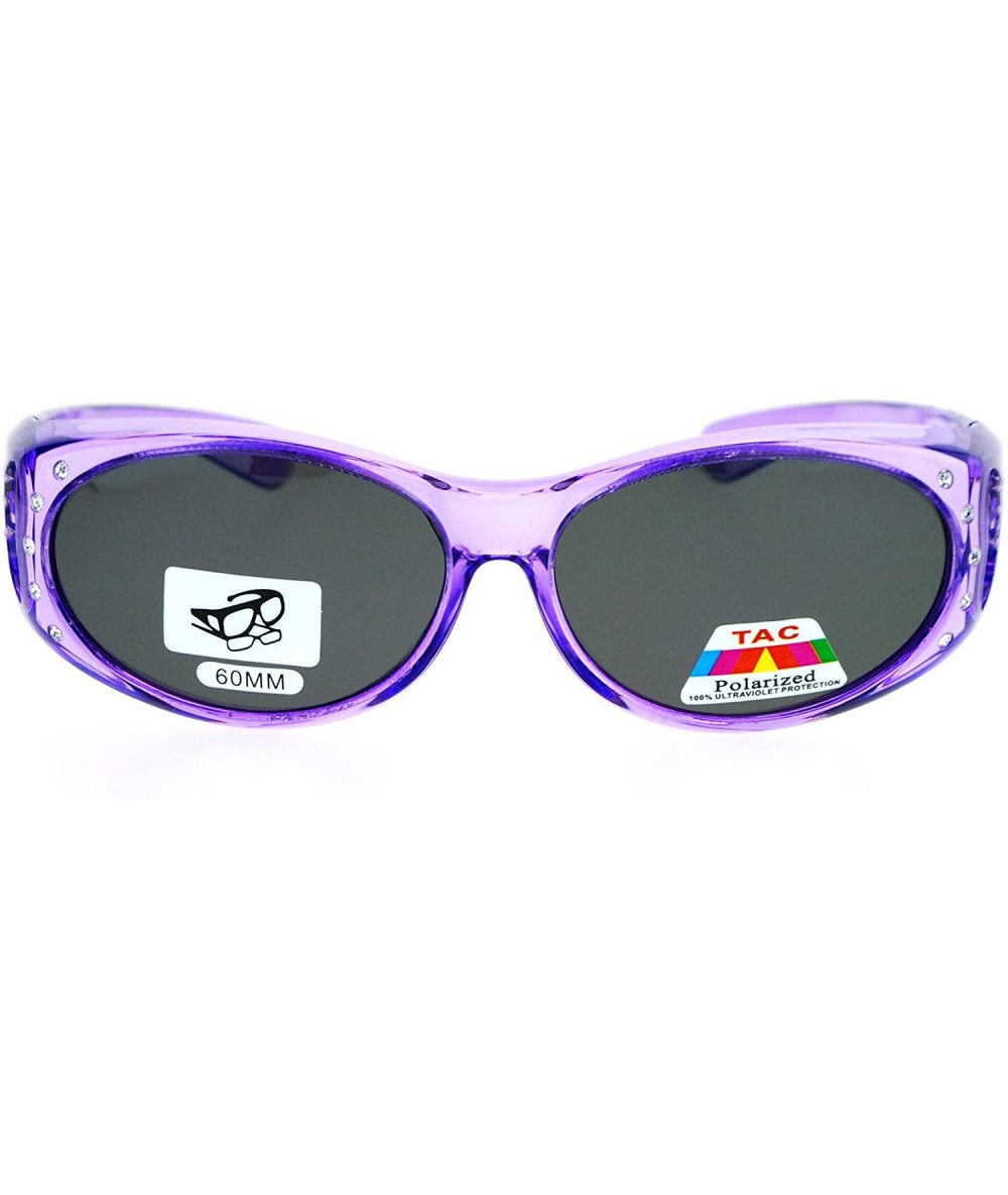 Oval Rhinestone Polarized Womens 60mm Over the Glasses Fit Over Sunglasses - Purple - CG12N1BZAHM $17.85