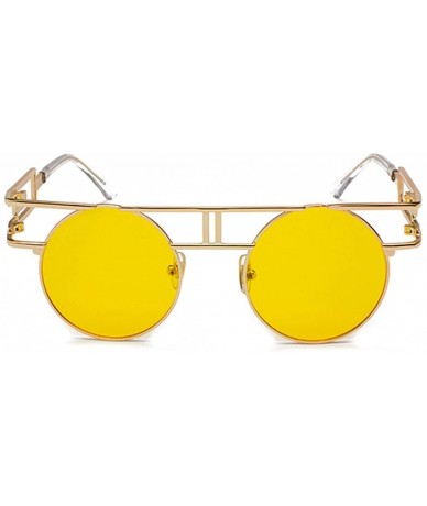 Oversized Round Retro Sunglasses Unisex Metal Frame Mirror Reflective Circle lens - Ocean Yellow - CR18EOCKTLQ $18.59