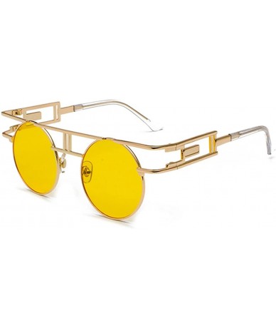 Oversized Round Retro Sunglasses Unisex Metal Frame Mirror Reflective Circle lens - Ocean Yellow - CR18EOCKTLQ $18.59