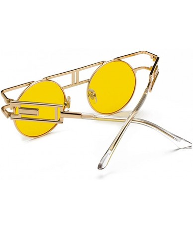 Oversized Round Retro Sunglasses Unisex Metal Frame Mirror Reflective Circle lens - Ocean Yellow - CR18EOCKTLQ $18.59