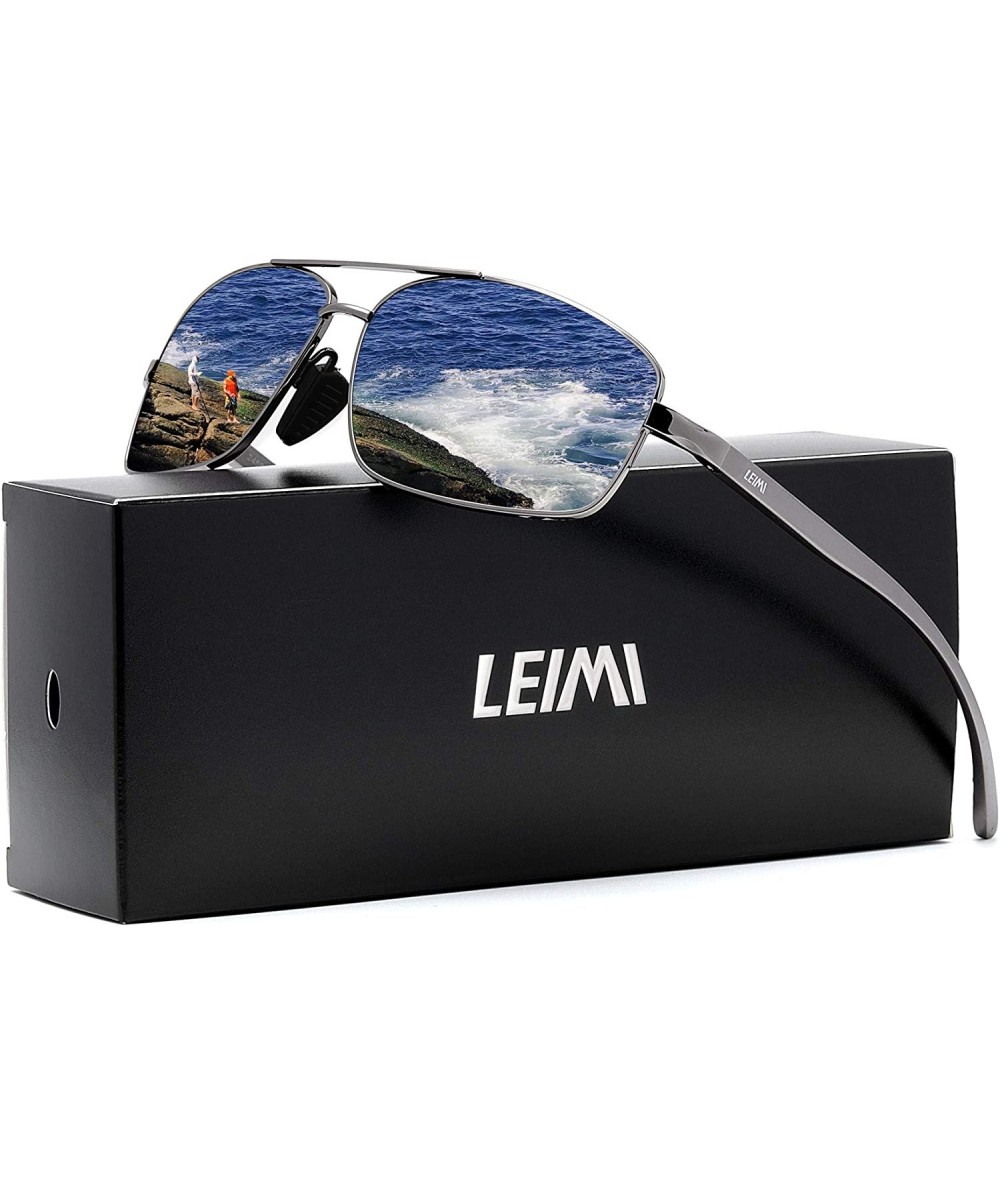 Rectangular Polarized Sunglasses Driving Rectangular - 06-grey Frame / Dark Blue Mirrored Lens - CA18UYSO7I8 $23.64