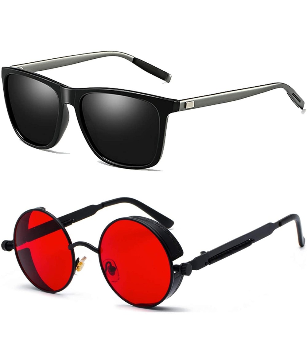 Shield Retro Gothic Steampunk Sunglasses for Women Men Round Lens Metal Frame - CV18YLRWWTT $29.08