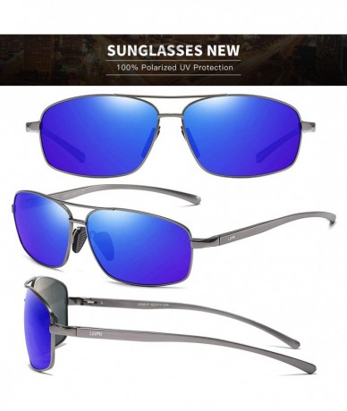 Rectangular Polarized Sunglasses Driving Rectangular - 06-grey Frame / Dark Blue Mirrored Lens - CA18UYSO7I8 $23.64