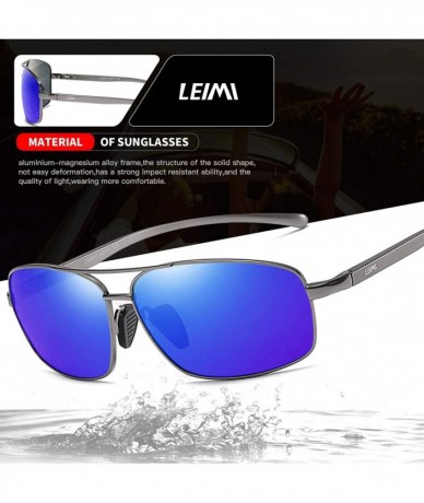 Rectangular Polarized Sunglasses Driving Rectangular - 06-grey Frame / Dark Blue Mirrored Lens - CA18UYSO7I8 $23.64