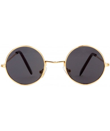 Round Circular Frame Style Black Lens Gold Frame Sunglasses - CB11CTIK1NT $16.83