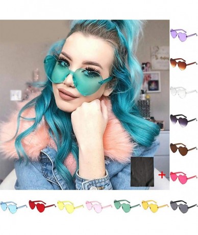 Rimless Heart Shaped Sunglasses + 1 Glasses Cloth Rimless Transparent Colored Glasses PC Frame Resin Lens - M - CD190DA0AW3 $...