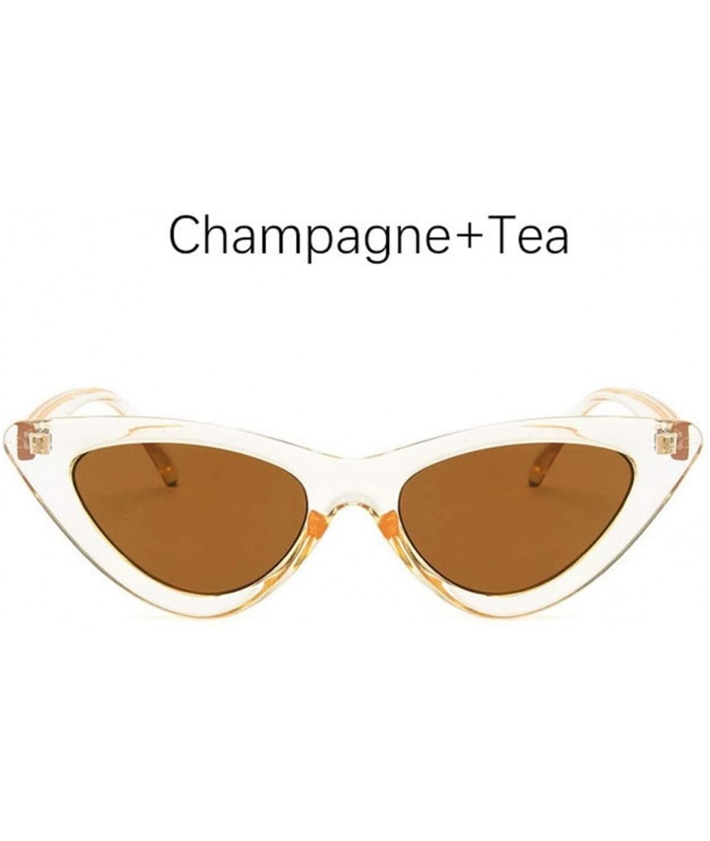 Cat Eye Fashion Sunglasses Vintage Triangular Glasses - Champagne Tea - CK199D4ZO0C $32.94