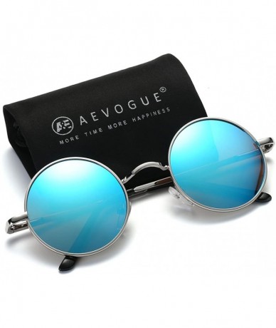 Round Polarized Sunglasses Small Round Lens Metal Frame Retro Unisex Glasses AE0518 - Silver&blue - CW12O32PECZ $20.33