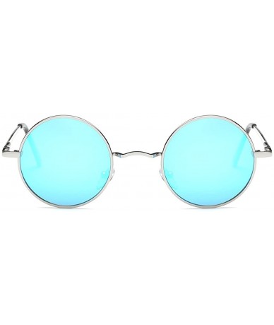 Round Polarized Sunglasses Small Round Lens Metal Frame Retro Unisex Glasses AE0518 - Silver&blue - CW12O32PECZ $20.33