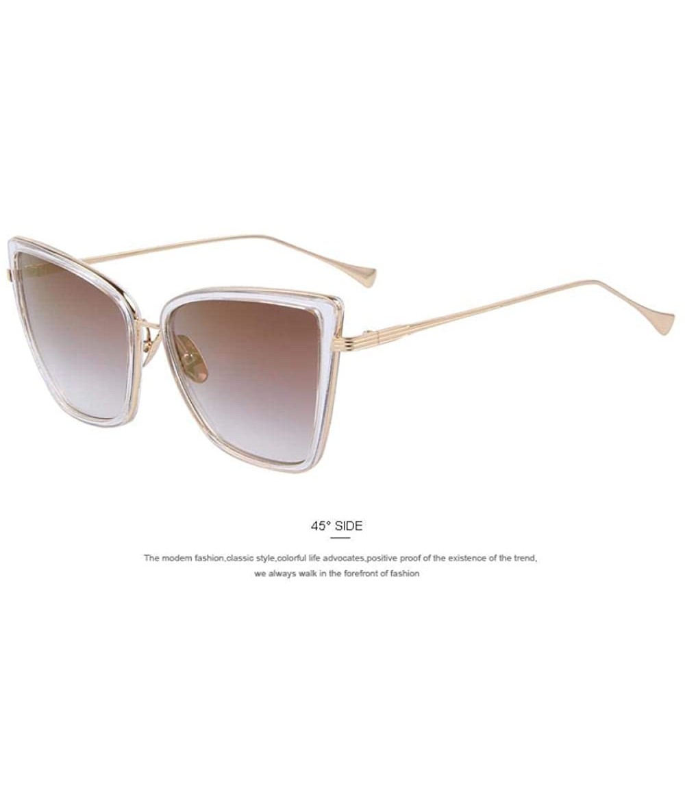 Cat Eye Fashion Women Sunglasses Cat Mirror Glasses Metal Cat Eye C06 Brown - C06 Brown - CP196R0R7UD $20.71