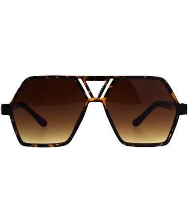 Rectangular Futuristic Mens Robotic Plastic Racer Octagonal Sunglasses - Tortoise Brown - CQ180OWQK3L $22.91