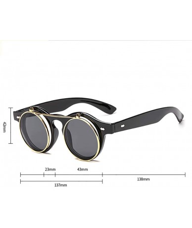 Goggle Vintage Round Flip Up Sunglasses-Metal Steampunk Eyewear Double Layer-Unisex - D - C0190O6LZ8K $58.47