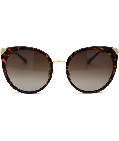 Oversized Womens Round Polarized Lens Cat Eye Horn Tip Sunglasses - Gold Tortoise Brown - C3192RWSTZX $23.38