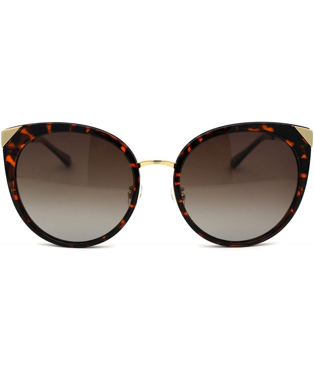 Oversized Womens Round Polarized Lens Cat Eye Horn Tip Sunglasses - Gold Tortoise Brown - C3192RWSTZX $23.38