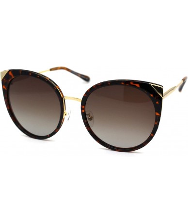 Oversized Womens Round Polarized Lens Cat Eye Horn Tip Sunglasses - Gold Tortoise Brown - C3192RWSTZX $23.38