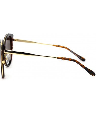 Oversized Womens Round Polarized Lens Cat Eye Horn Tip Sunglasses - Gold Tortoise Brown - C3192RWSTZX $23.38