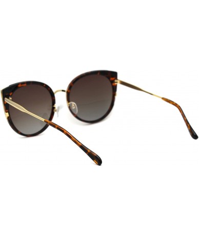 Oversized Womens Round Polarized Lens Cat Eye Horn Tip Sunglasses - Gold Tortoise Brown - C3192RWSTZX $23.38