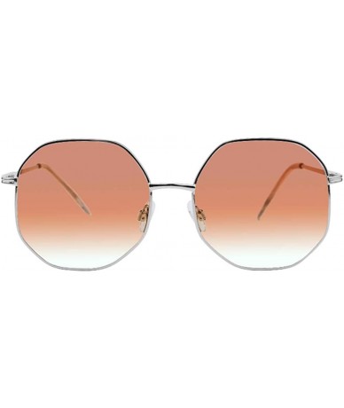 Round Fashion Oversized Sunglasses for Men and Women Polygon Mirrored Lens with Case - UV 400 Protection - Silver-tea - CX18T...