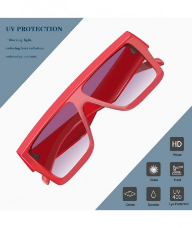 Sport Oversized Flat Top Sunglasses for Women Men Square Designer Fashion Shades - Red Frame + Grey Gradient Lens - C818K3H6I...