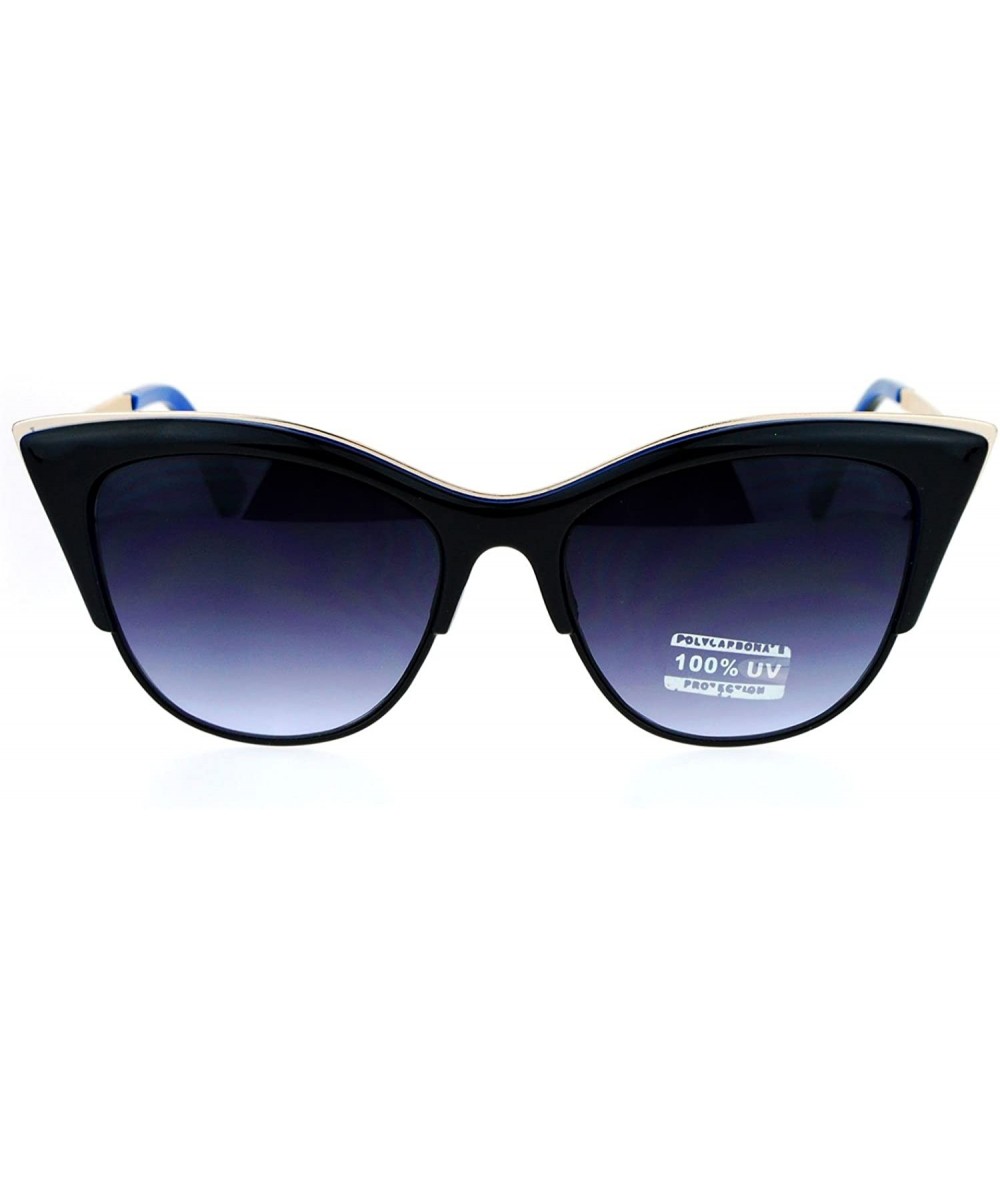 Cat Eye Gothic Womens Half Rim Look Cat Eye Sunglasses - Blue Smoke - CI12MZB4FQL $24.39