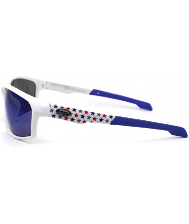 Sport Xloop American Patriotic Print Warp Around Sport Sunglasses - White Blue Blue Mirror - CR1966KM6TU $24.38