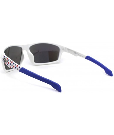 Sport Xloop American Patriotic Print Warp Around Sport Sunglasses - White Blue Blue Mirror - CR1966KM6TU $24.38