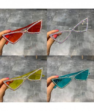 Cat Eye Sexy Cat Eye Sunglasses Women RimlVintage Rhinestone Sun Glasses Candy Color Eyewear Triangle Shades UV400 - CC197A3I...